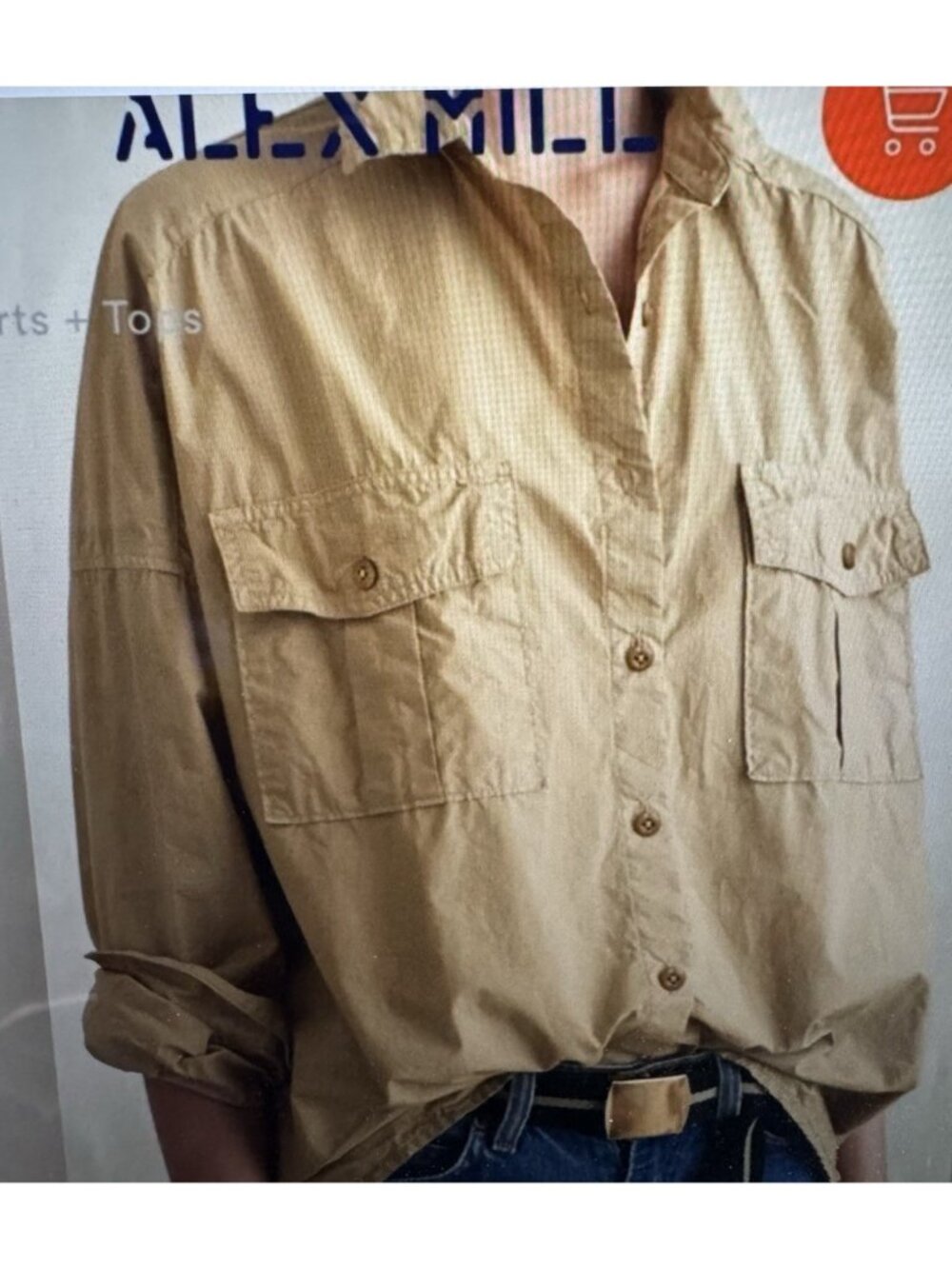 Alex Mill Shirt Small Women Beige Long Sleeve Wash & Go Button Down BCI Cotton